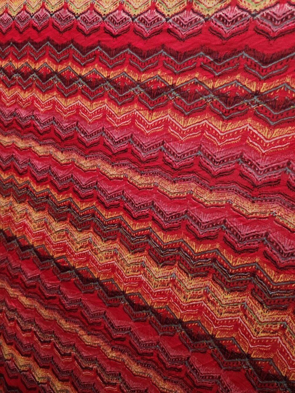 2.6 Yards – $7/Yard ($18 Total) – Red Boho Chevron Jersey Knit
